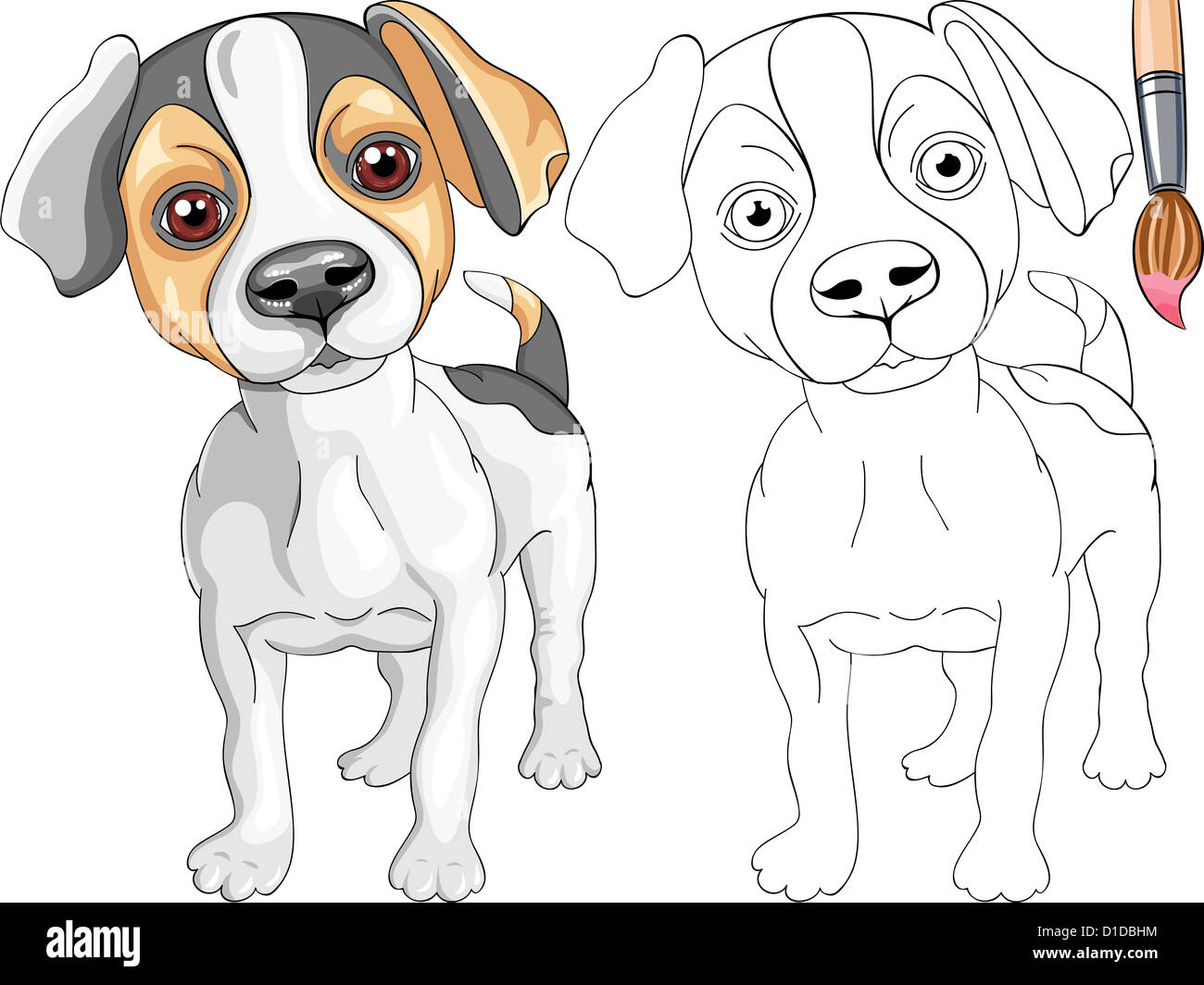 Vector Coloring Book for Children of funny smiling Puppy dog Jack Russell Terrier breed Stock Photo