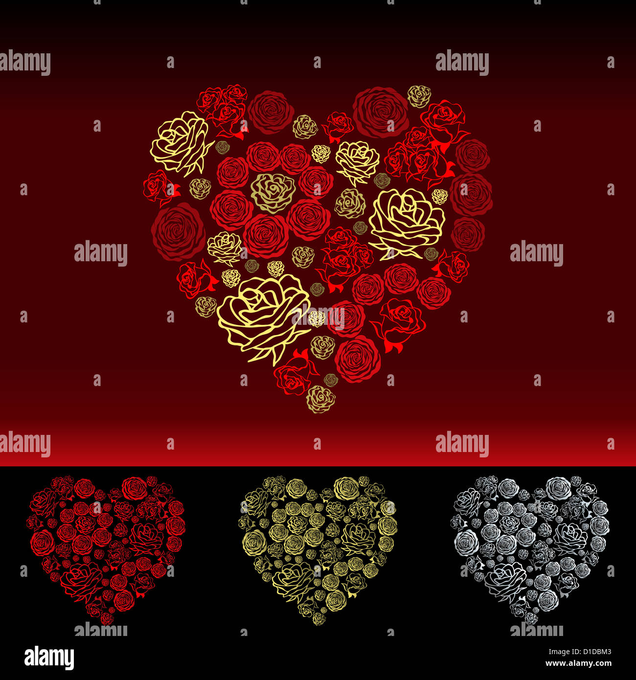 red Valentine's Day Card with beautiful white hearts of flowers roses ...