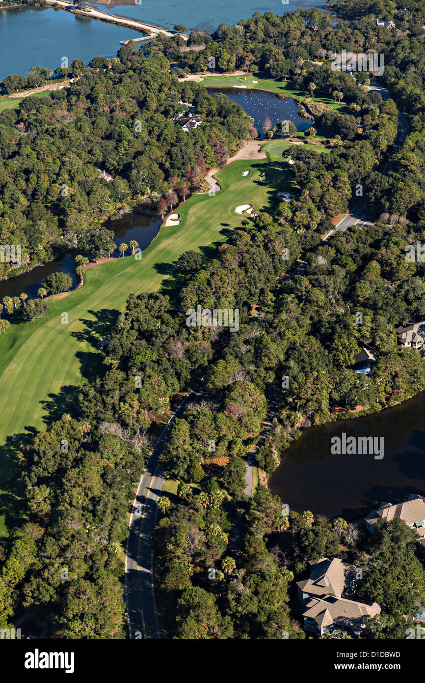 Aerial view of The River Golf Course on Kiawah Island, South Carolina. Stock Photo