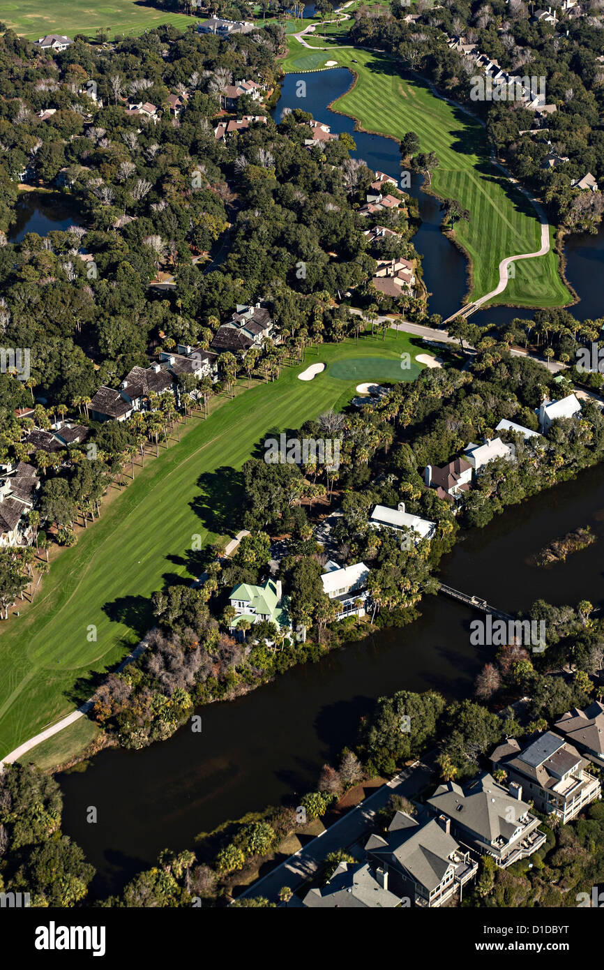 Aerial view of The River Golf Course on Kiawah Island, South Carolina. Stock Photo