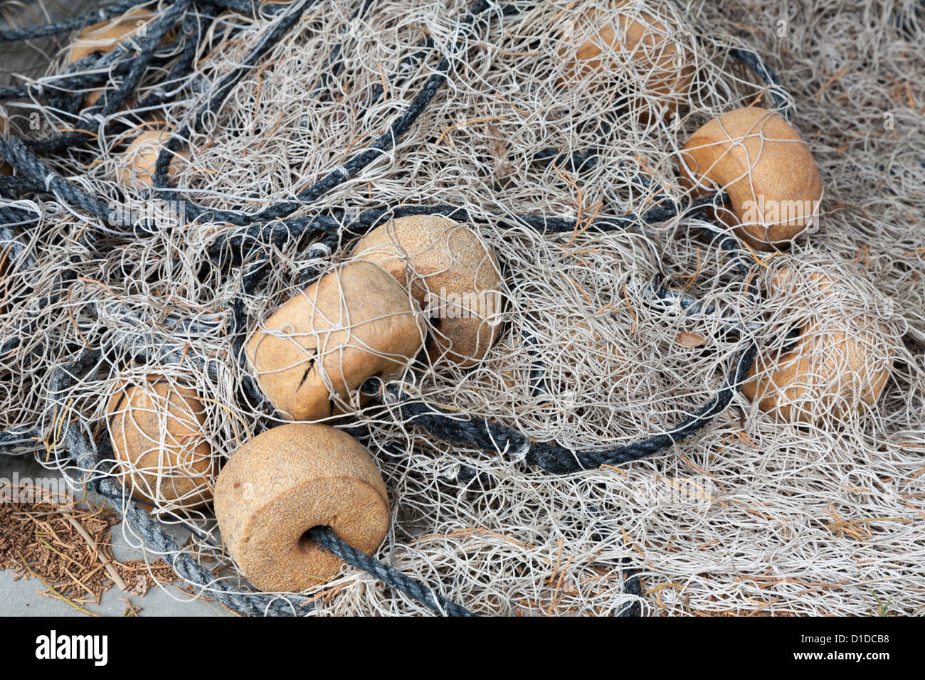 Close-up of fishing net with floats Stock Photo