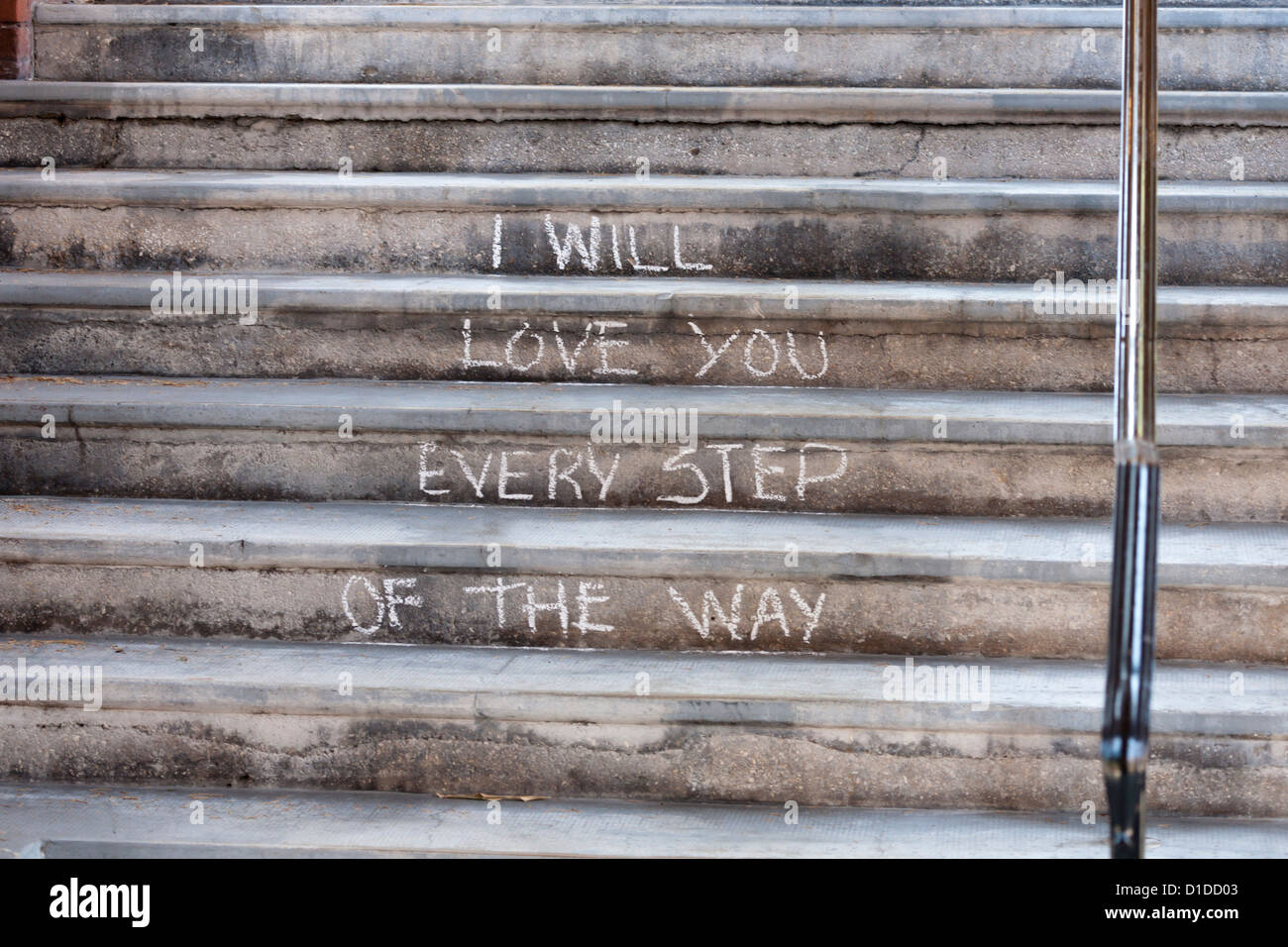 I will love you every step of the way written in chalk on concrete stair steps Stock Photo