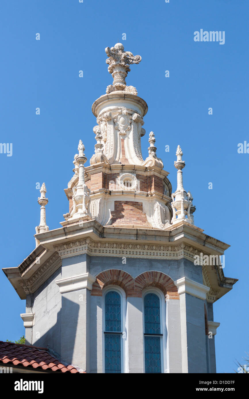 Ornate tower on the Memorial Presbyterian Church in historic downtown St. Augustine, Florida Stock Photo