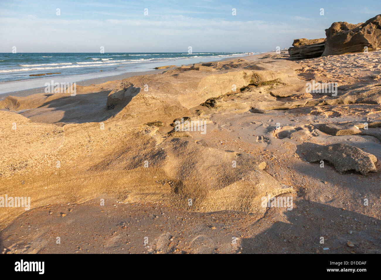 Coquina rock formations along coast of Atlantic Ocean at Washington Oaks Gardens State Park in Florida, USA Stock Photo