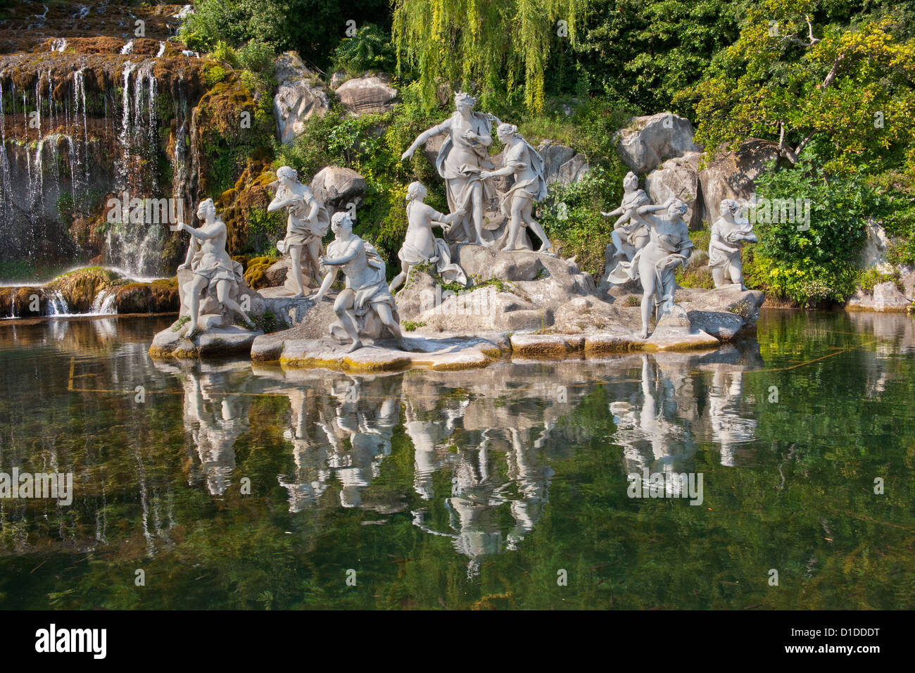 The Diana and Actaeon Fountain at the feet of the Grand Cascade. The Kings of Naples Royal Palace of Caserta, Italy. Stock Photo