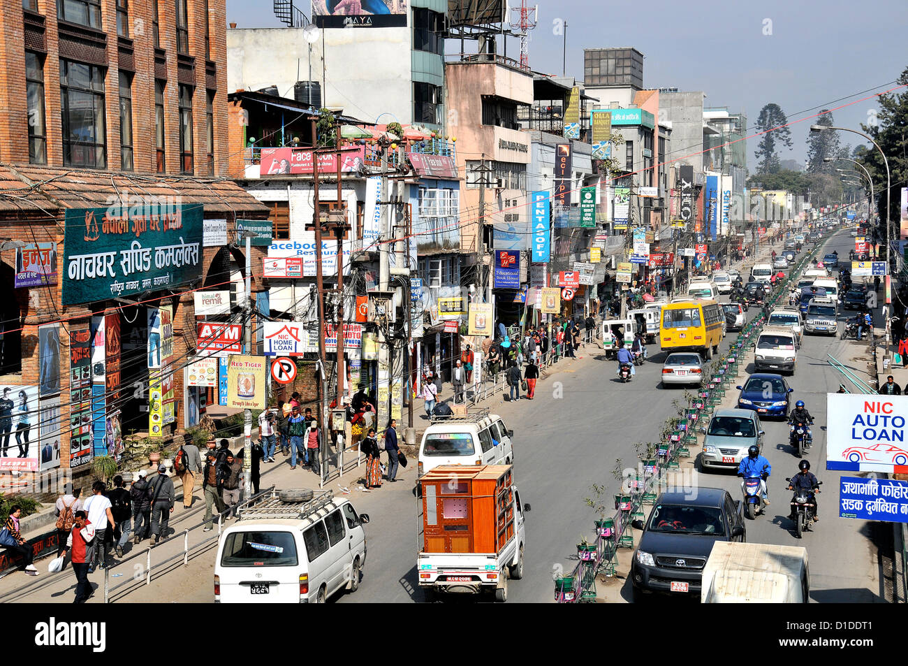 traffic jam in main street , Kantipath Road , Kathmandu, Nepal Stock
