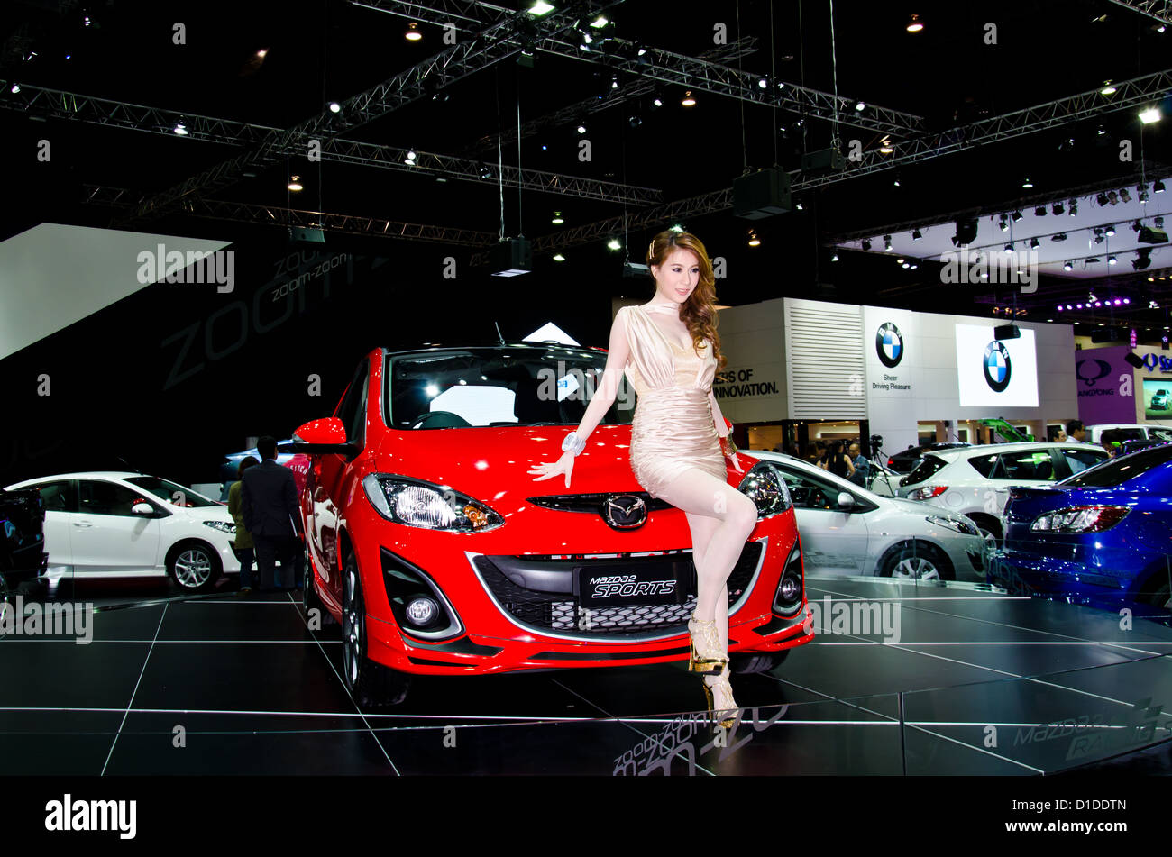 Mazda 2 Sport car with unidentified model on display at The 29th Thailand International Motor Expo Stock Photo