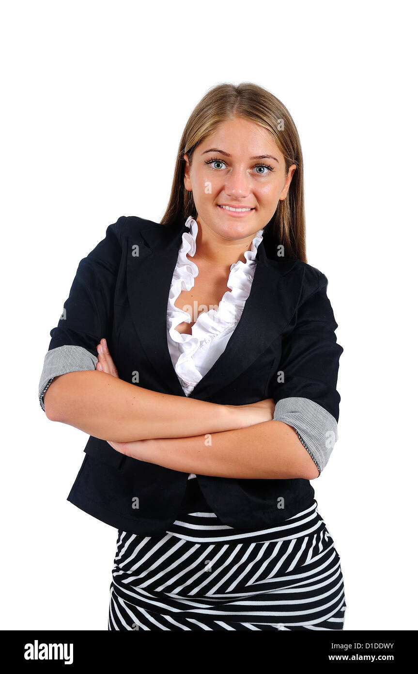 Isolated young business woman standing Stock Photo - Alamy