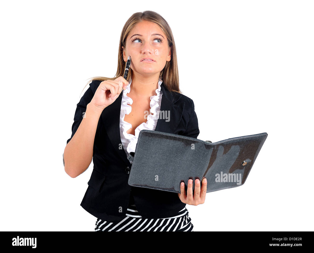 Isolated young business woman thinking Stock Photo - Alamy