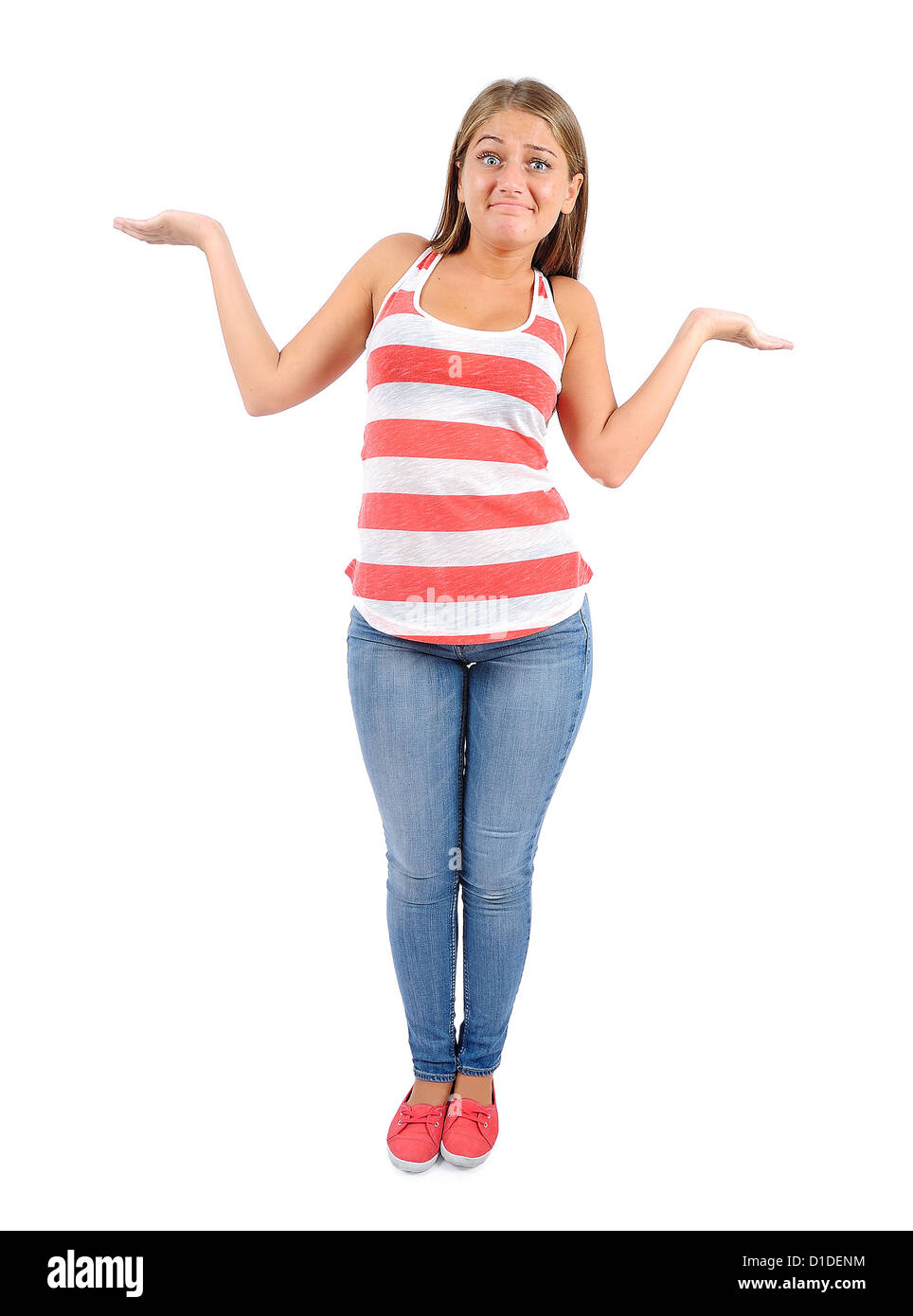 Isolated young casual woman confused Stock Photo - Alamy