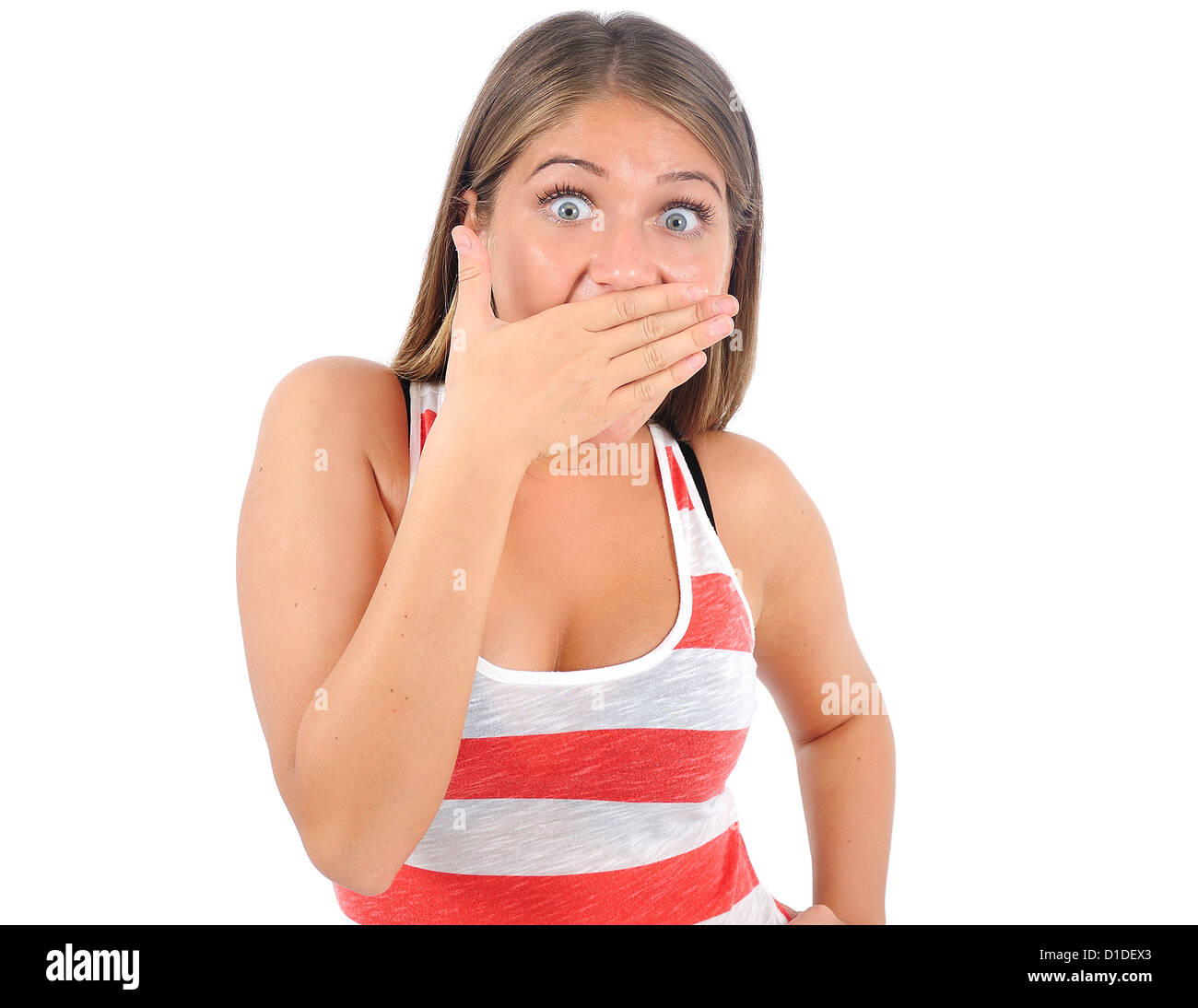 Isolated young casual woman shocked Stock Photo