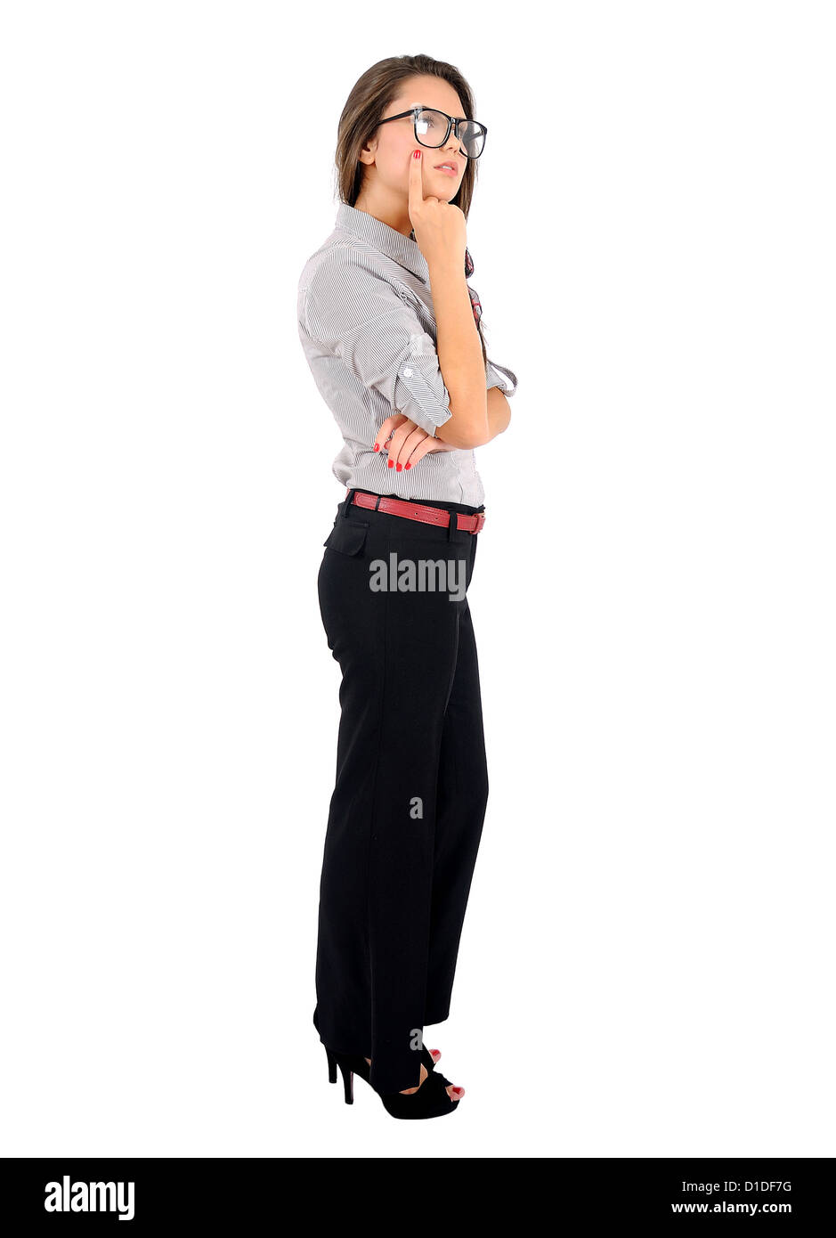 Isolated young business woman thinking Stock Photo - Alamy