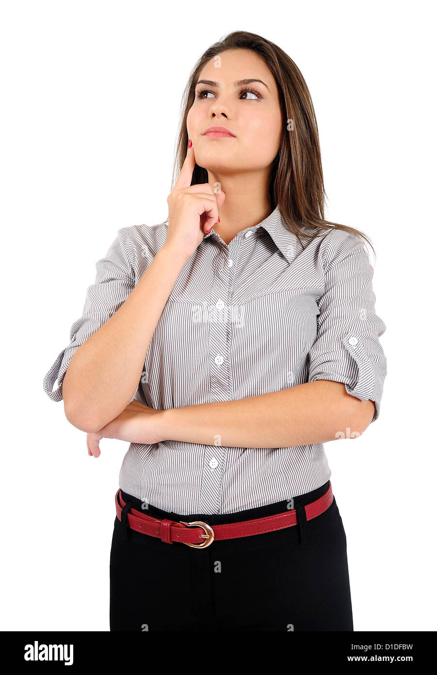 Isolated young business woman thinking Stock Photo - Alamy