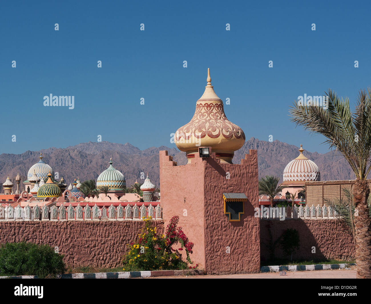 Minarets and the outer wall of Fantasia, Sharm El Sheikh, Egypt Stock Photo
