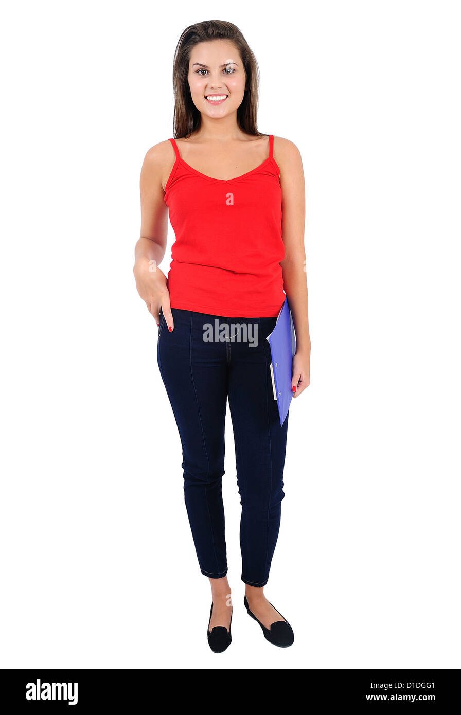 Isolated young casual girl standing Stock Photo - Alamy