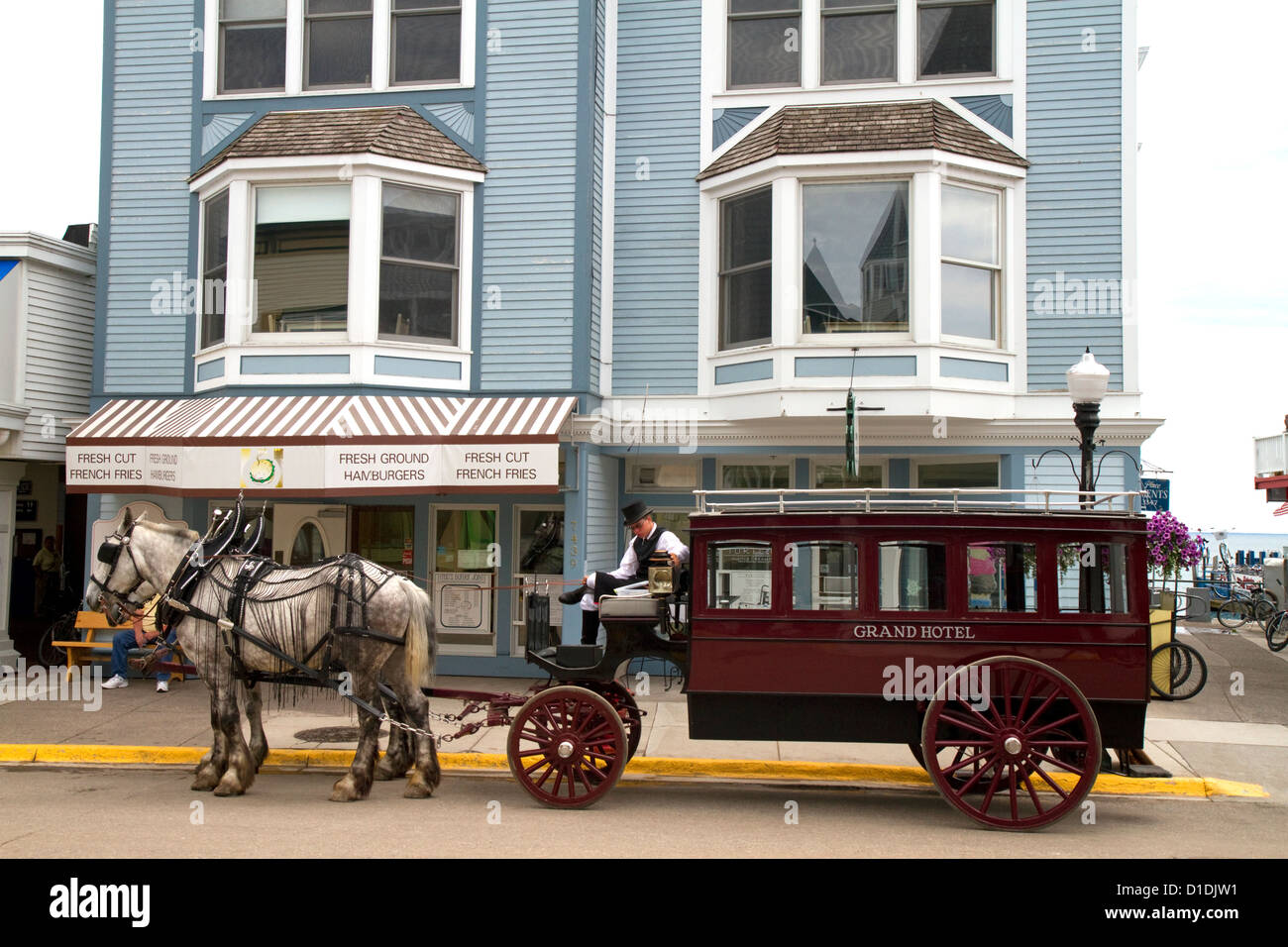 The Grand Hotel horse drawn carriage on Mackinac Island located in Lake