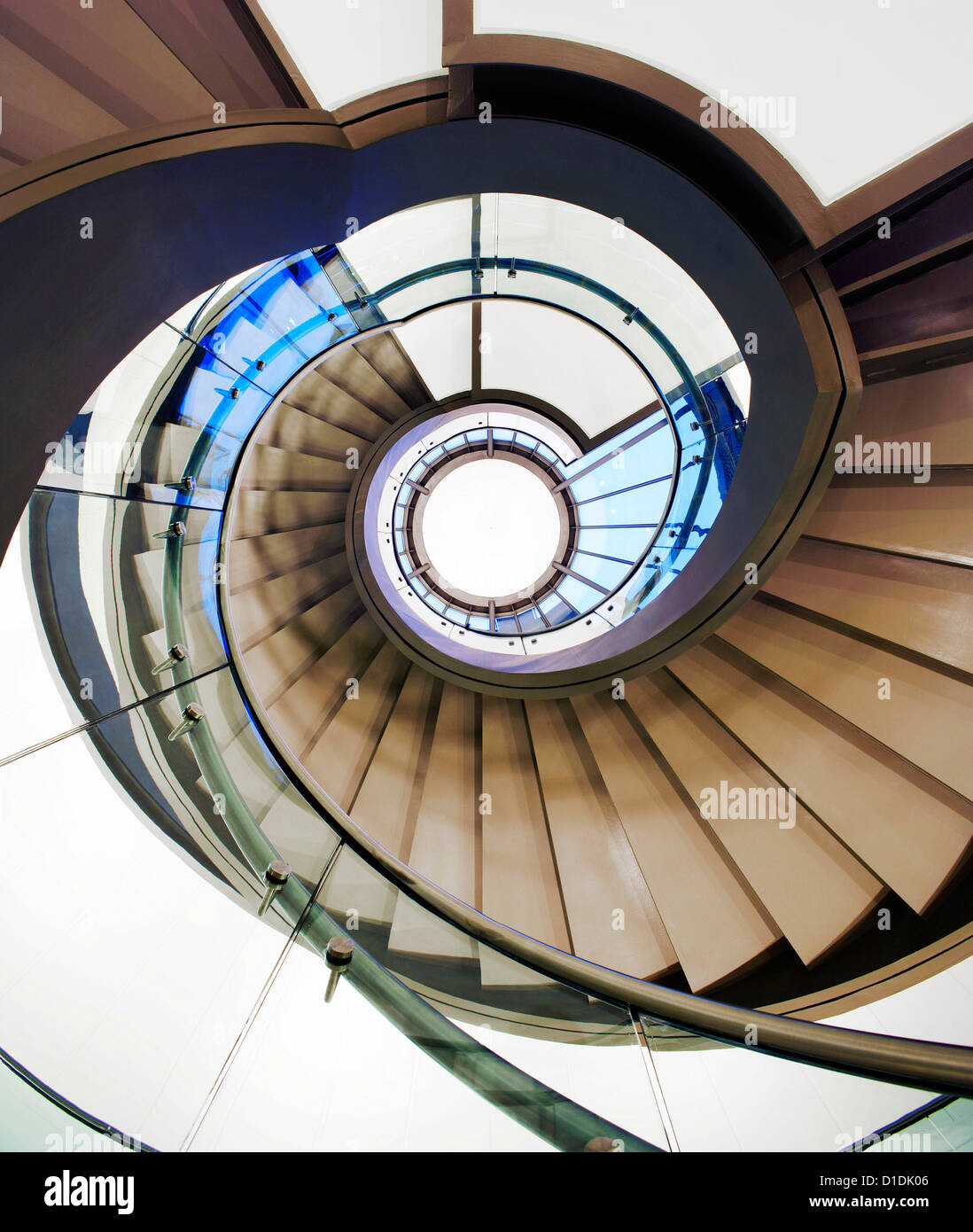 Architectural Spiral Staircase Shot From Below Looking Towards Glazed Roof At The Commission For Irish Lights Dun Laoghaire Stock Photo Alamy