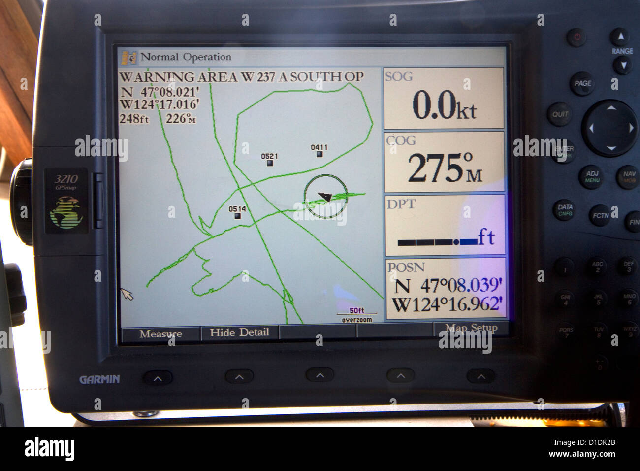 GPS receiver on a fishing boat in the Pacific Ocean off the coast of Westport, Washington, USA. Stock Photo