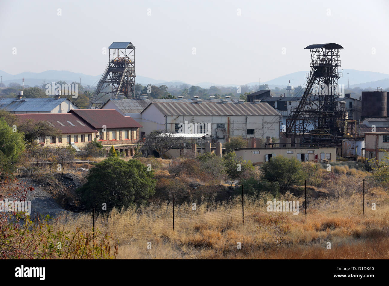 Shaft towers in the former copper mining town of Tsumeb, Namibia, Africa Stock Photo