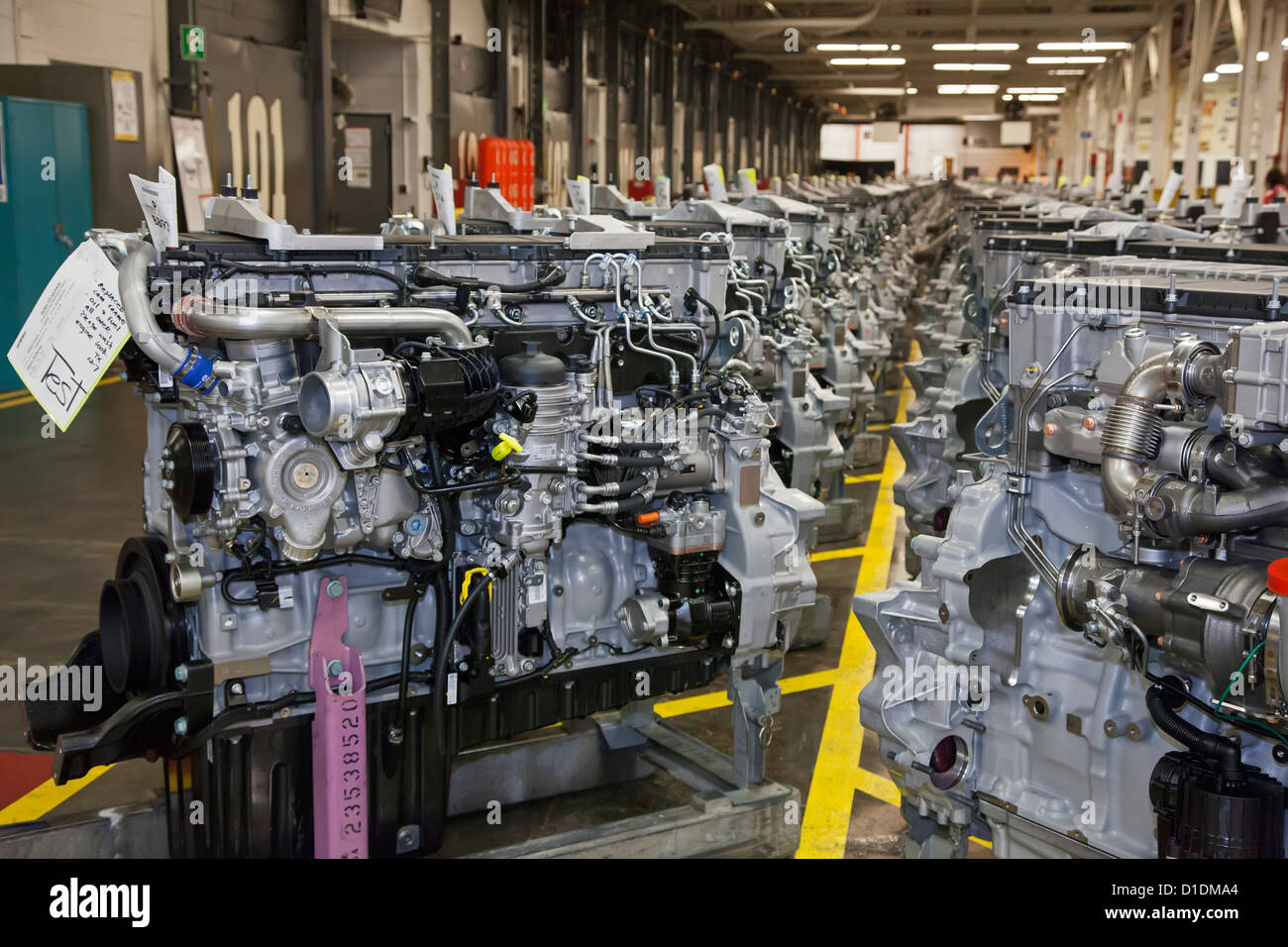 Redford, Michigan - Assembled diesel truck engines at Daimler's Detroit Diesel plant. Stock Photo