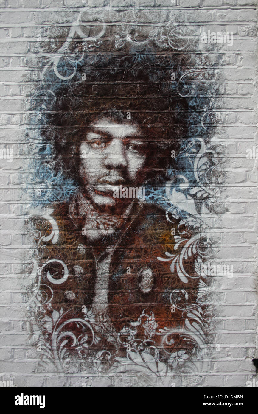 Graffiti stencil depicting Jimi Hendrix Stock Photo - Alamy