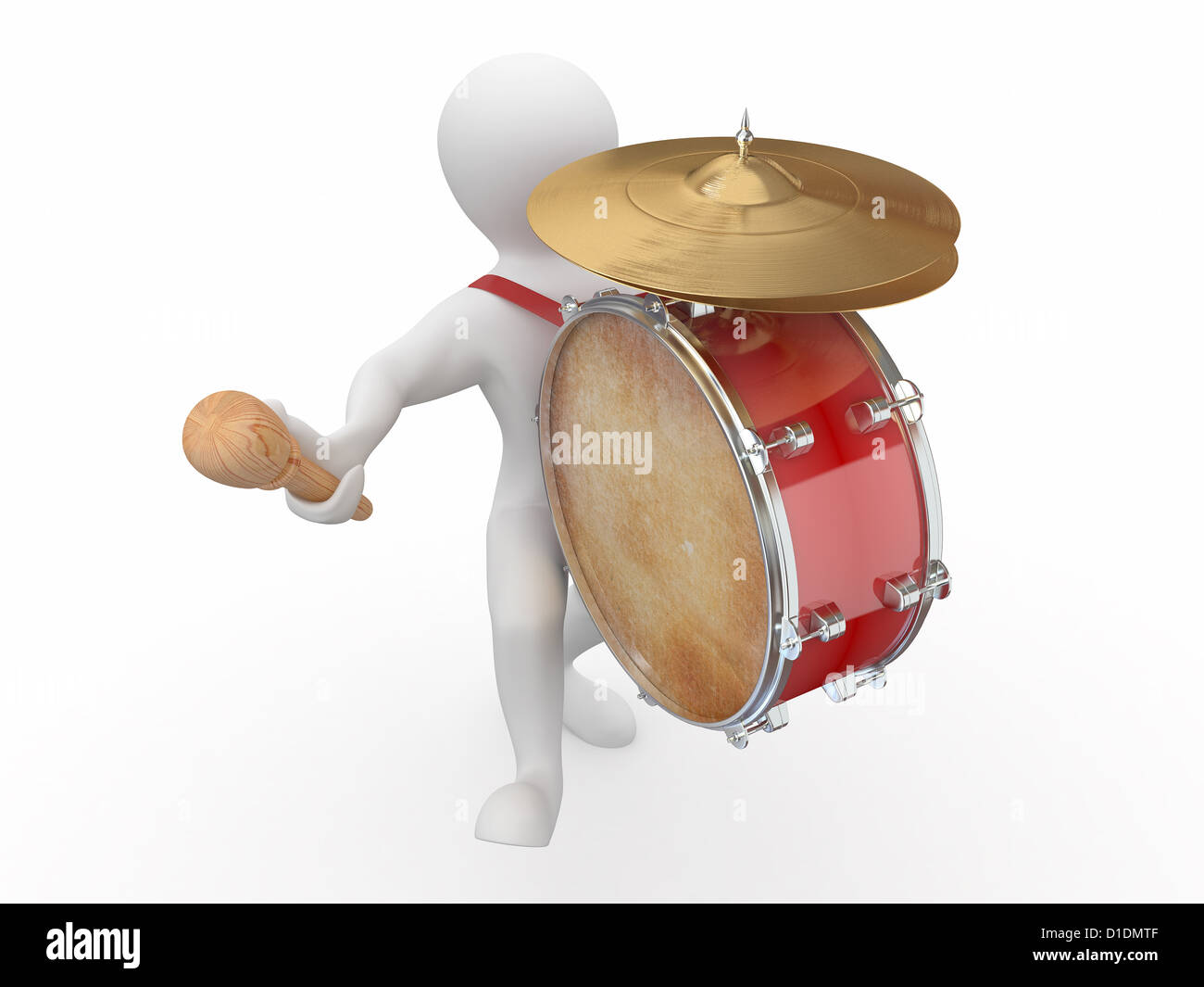 Man with drum and drumstick on white isolated background. 3d Stock ...