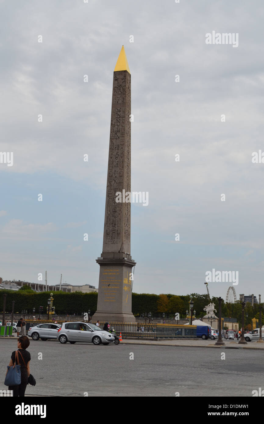 The Luxor Obelisk stands in the centre of the Place de la Concorde in Paris. It originally came from the Luxor Temple in Egypt. Stock Photo