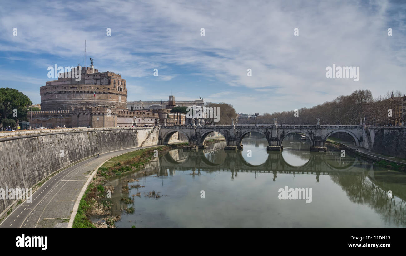 Sant Angelo Castel and Sant Angelo Bridge, Rome, Italy Stock Photo