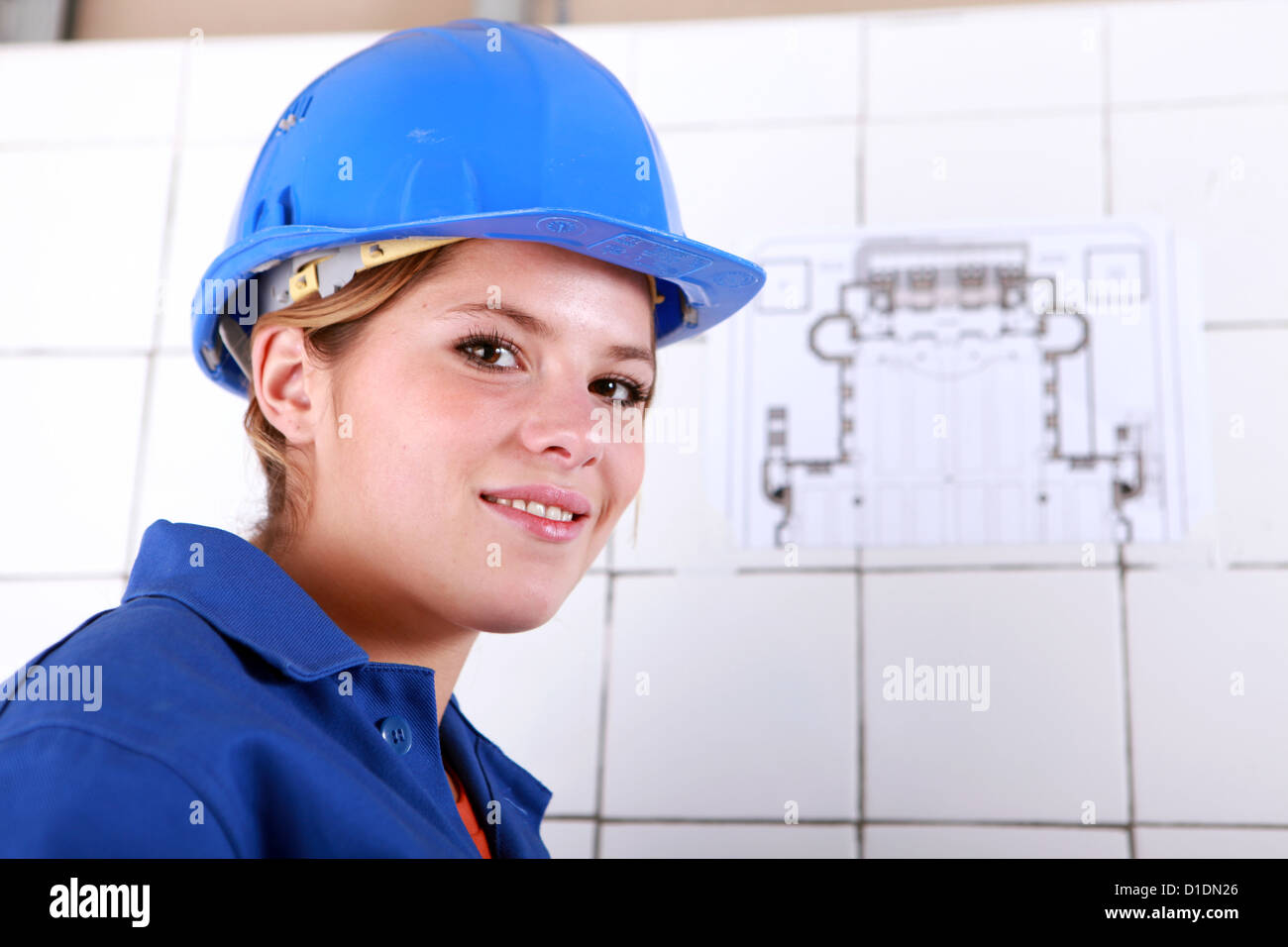 Female electrician Stock Photo