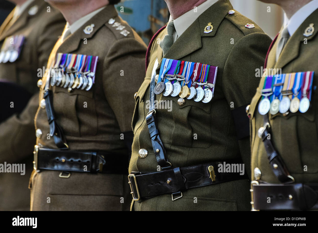Senior officers from the Royal Irish Regiment on parade wearing medals
