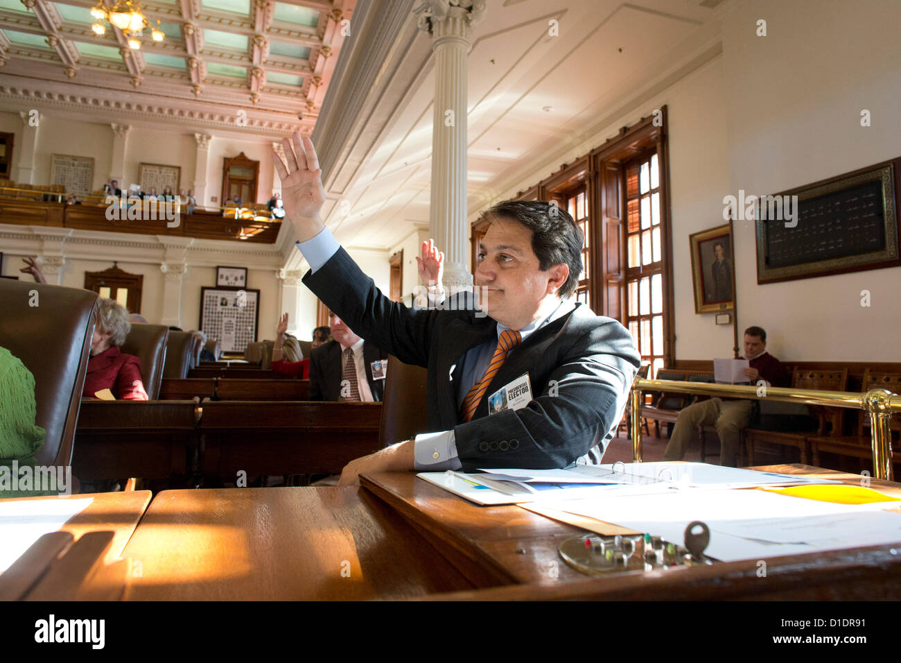 Electors cast ballots as the Texas Electoral College meet at the Capitol in Austin, Texas. Stock Photo