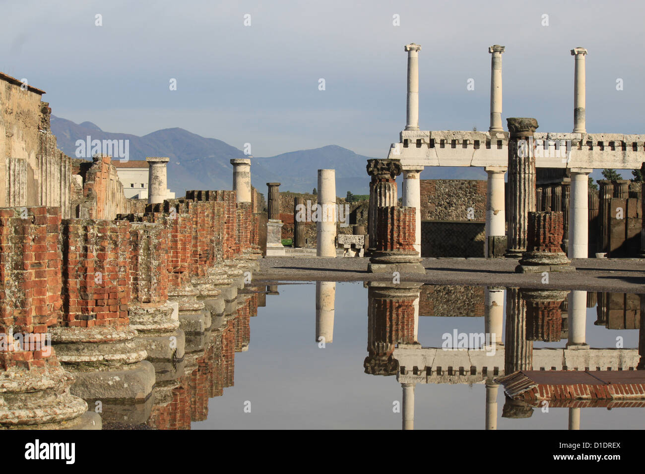 Pompeii columns reflecting in water Stock Photo