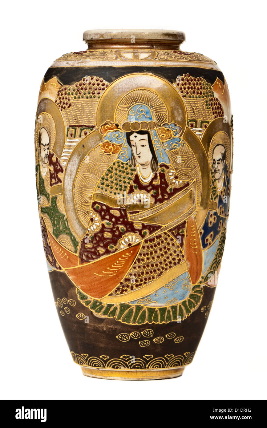 Large Kyoto Satsuma Vase, Hand Painted Oriental, Japanese Vase. Vintage  Oriental Vase 