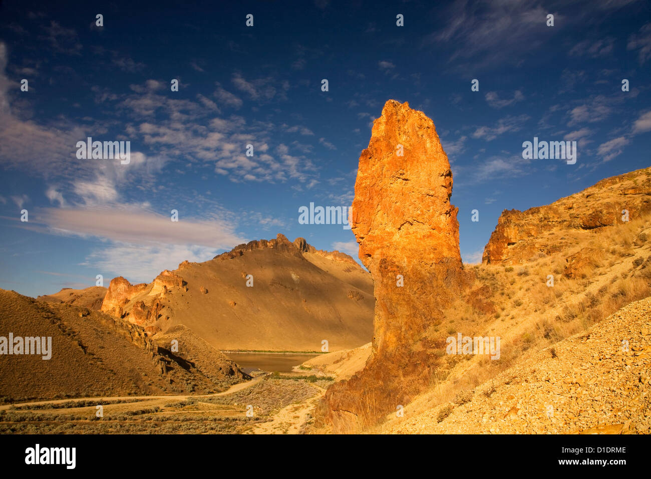 OR00887-00...OREGON - Spires of eroded volcanic tuff in Leslie Gulch near the shores of Lake Owyhee. Stock Photo