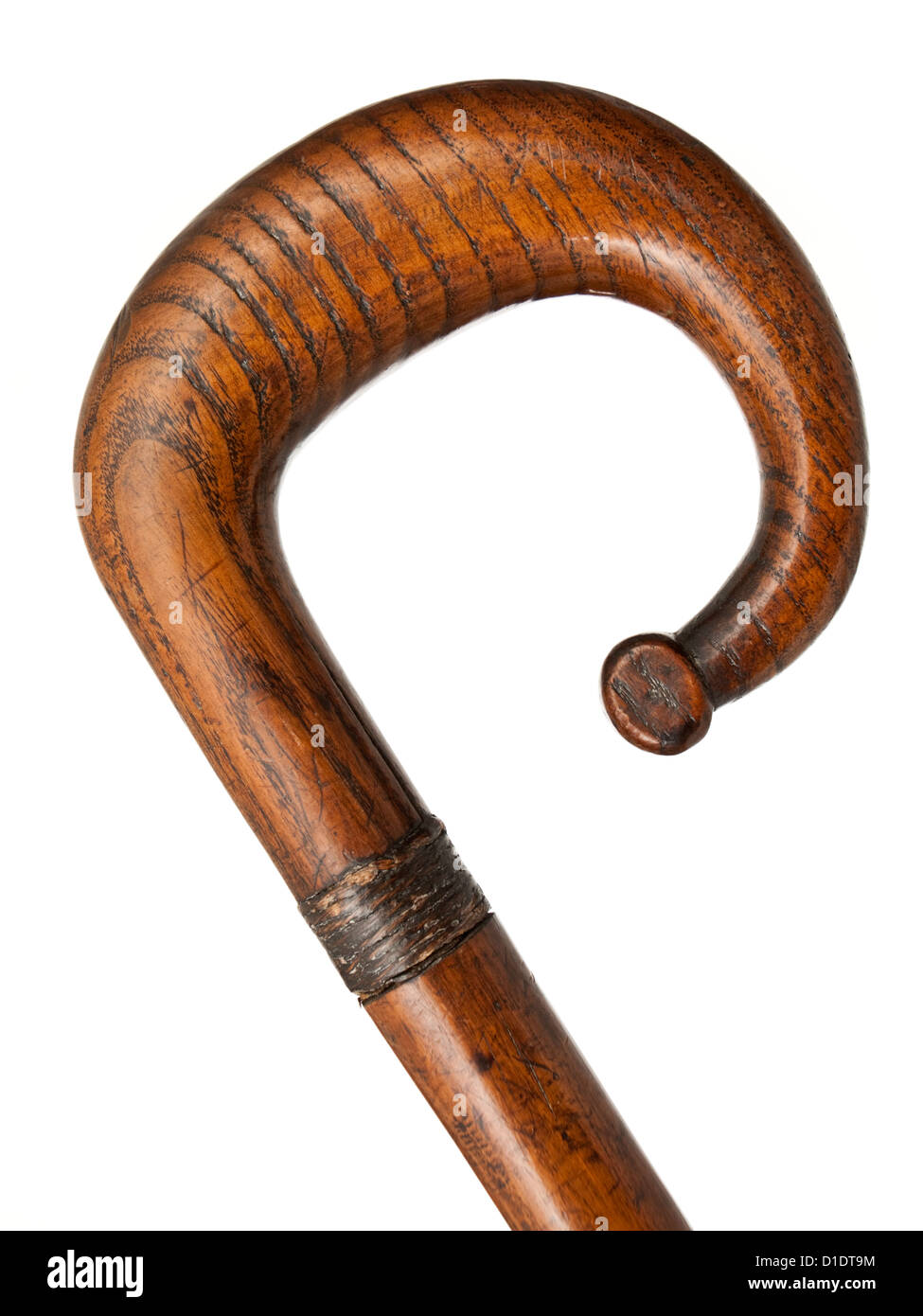 Close-up of antique wooden walking stick Stock Photo
