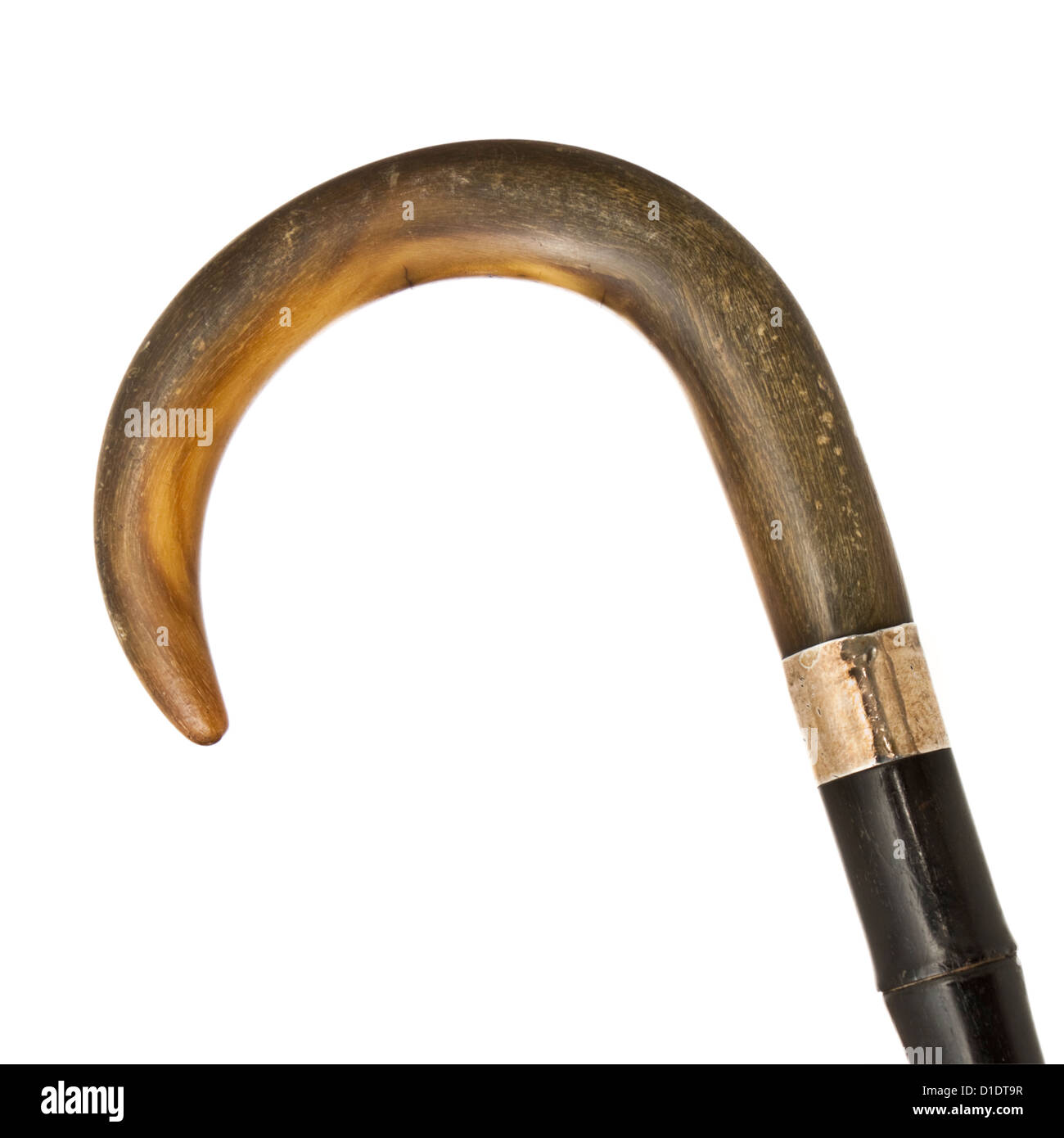 Close-up of antique walking stick with horn handle Stock Photo