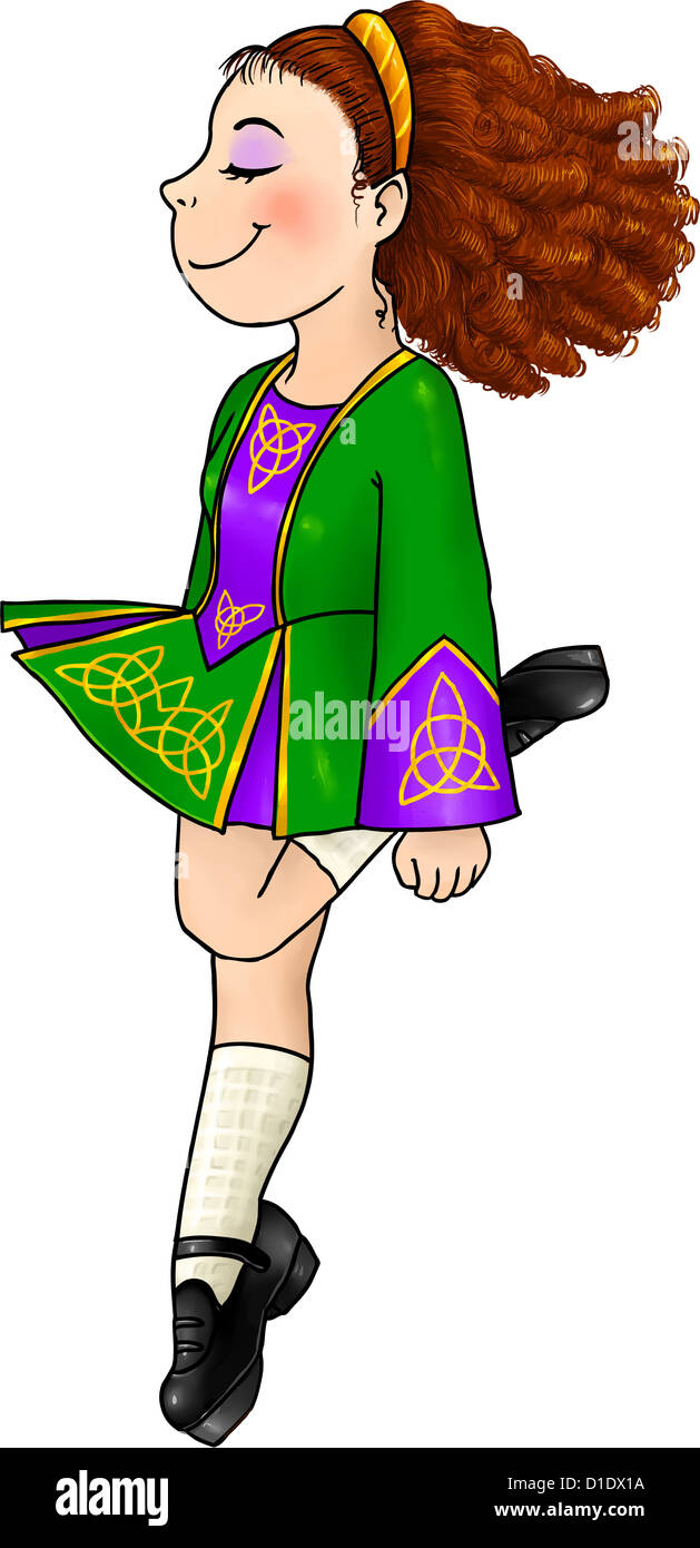 Irish dancing girl in traditional dress and hard shoes Stock Photo