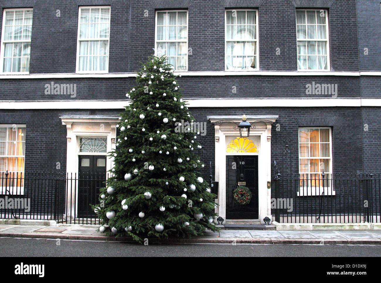 London - Downing Street Christmas Tree 2012 outside the Prime Minister's residence, 10 Downing Street, London - December 17th 2012   Photo by Keith Mayhew Stock Photo