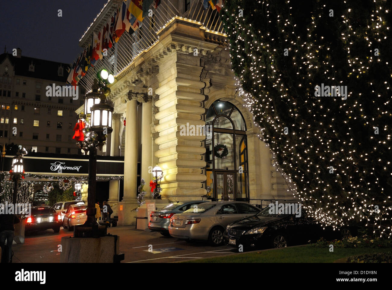 The Fairmont with its dazzling holiday display, featuring the world