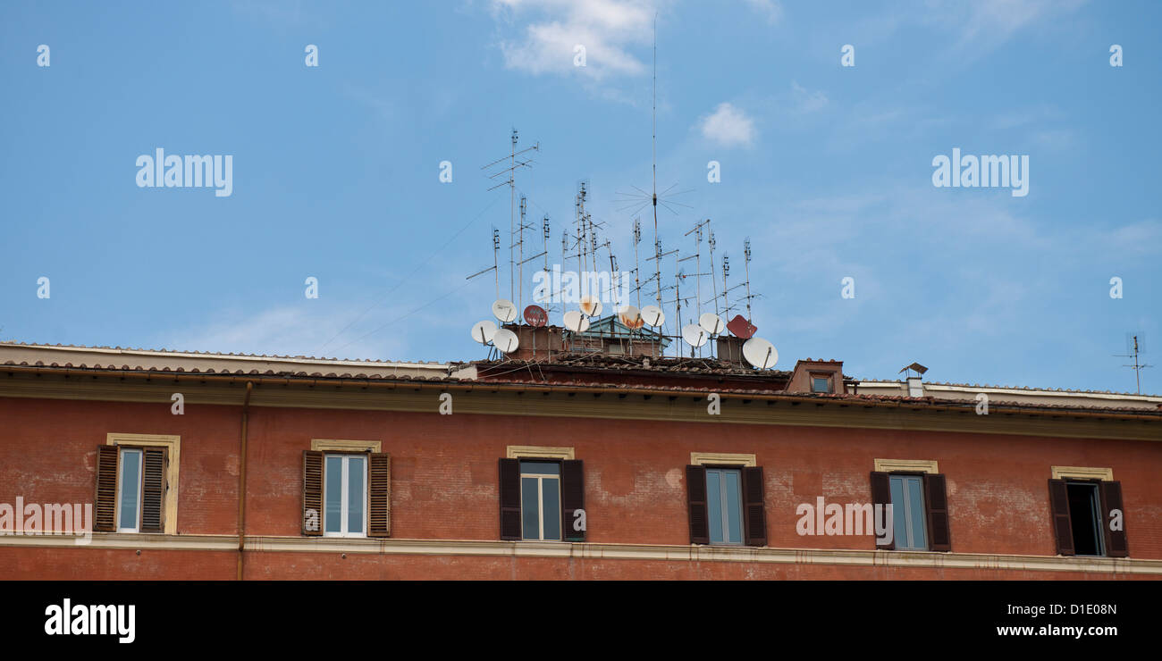 Rooftop antennae cluster,Trastevere district,Rome Stock Photo