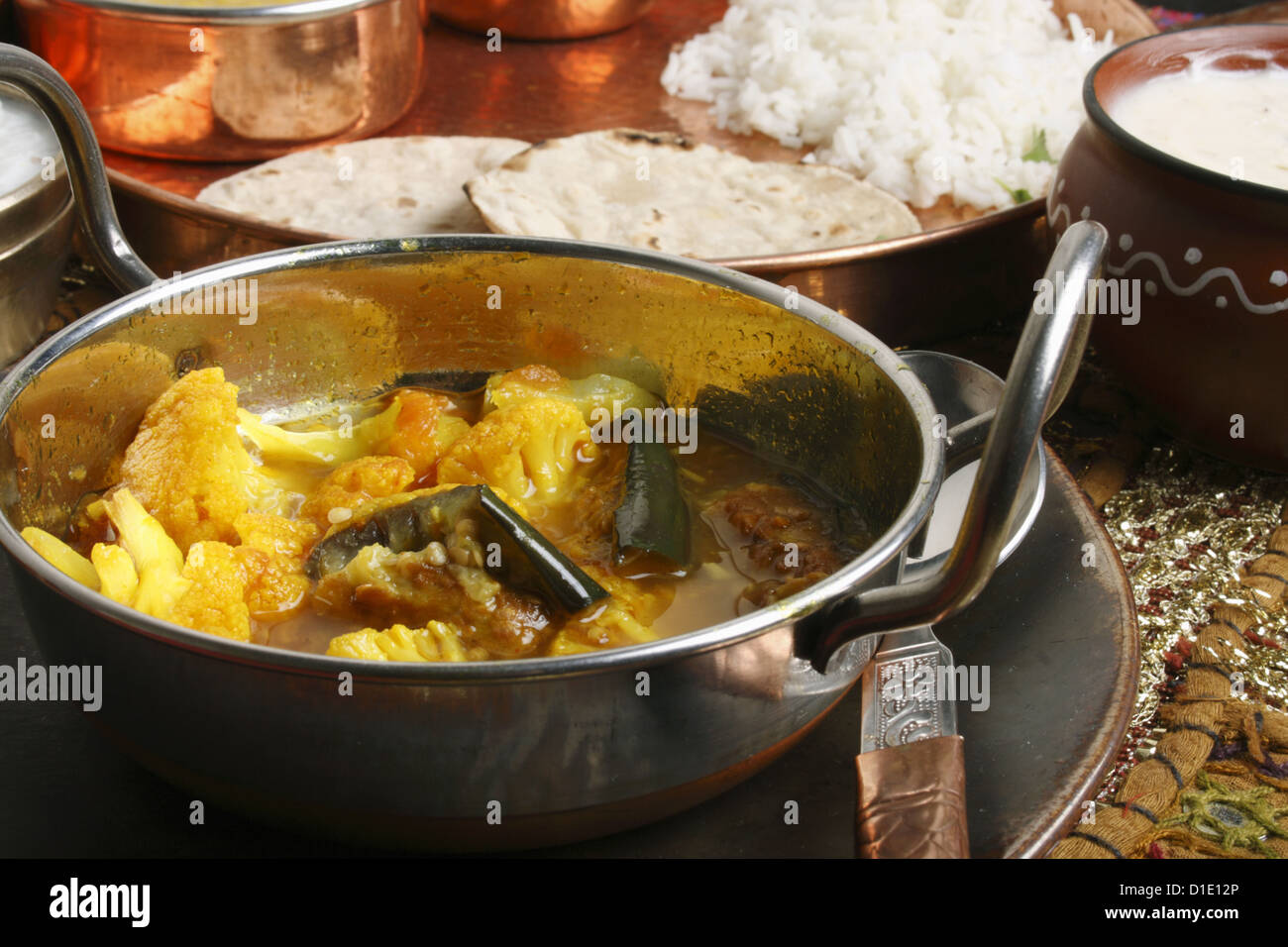 Gujarati Cauliflower Brinjal Curry Stock Photo Alamy