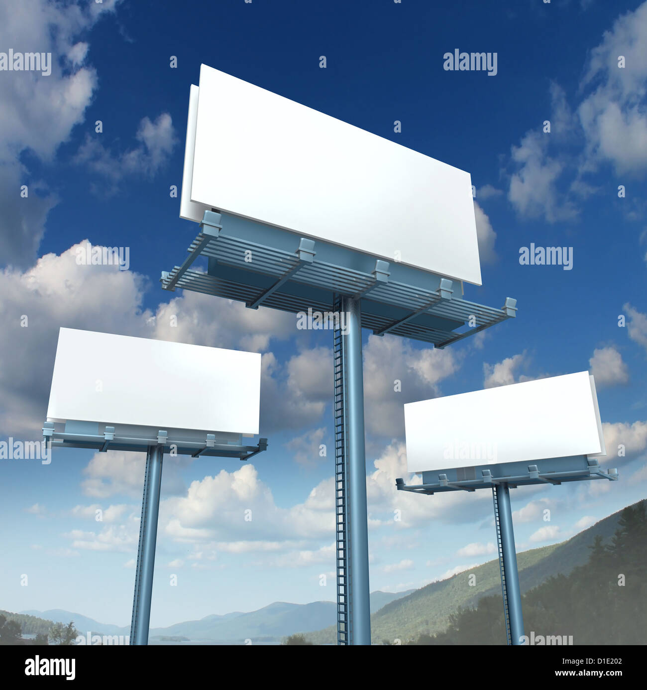 Billboards blank advertising signs in three dimensional perspective as
