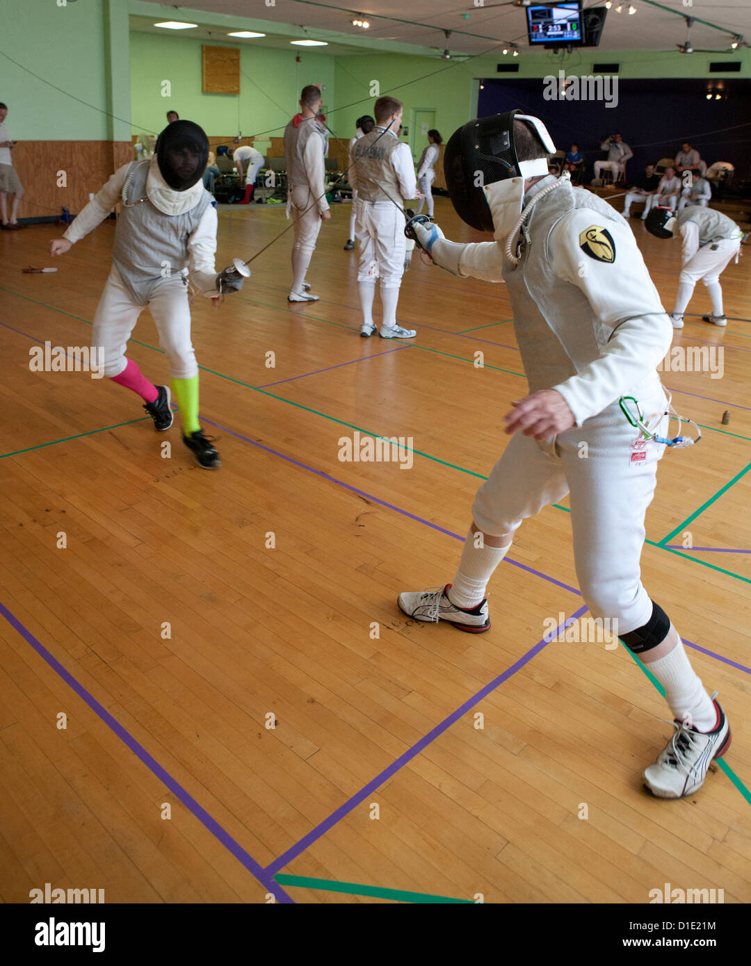 Two fencers in a match Stock Photo Alamy