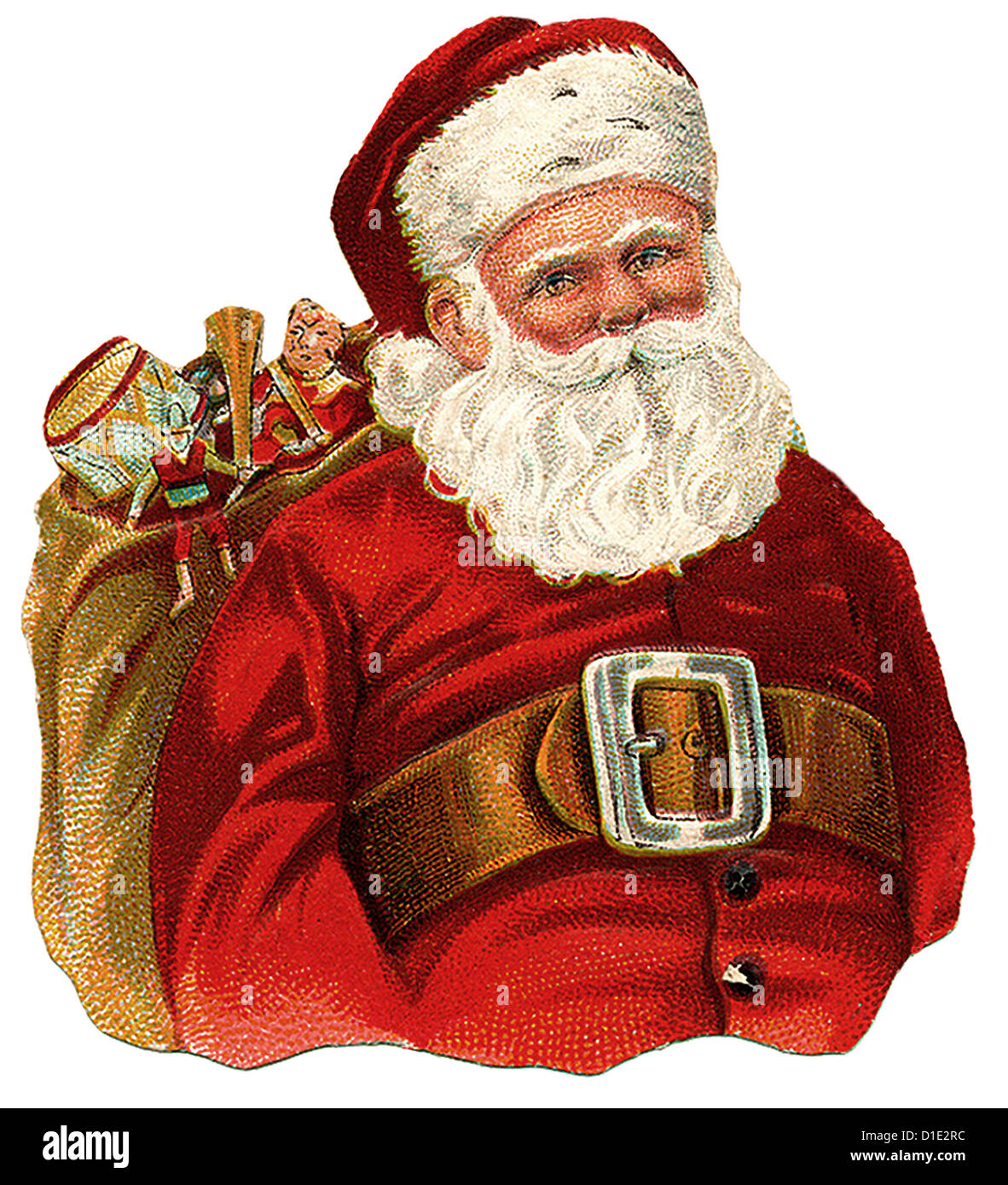 Santa Claus upper body bag full of gifts Stock Photo