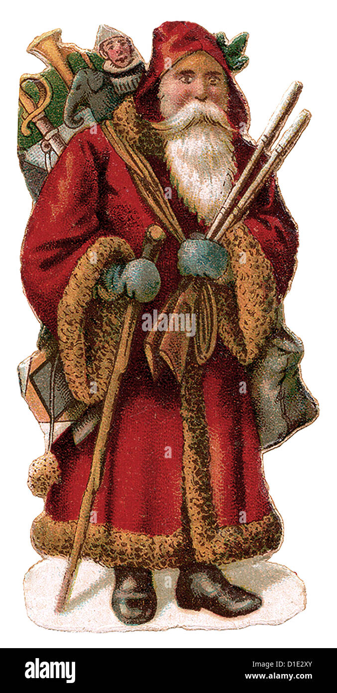 Santa Claus standing bag with gifts and toys Stock Photo - Alamy