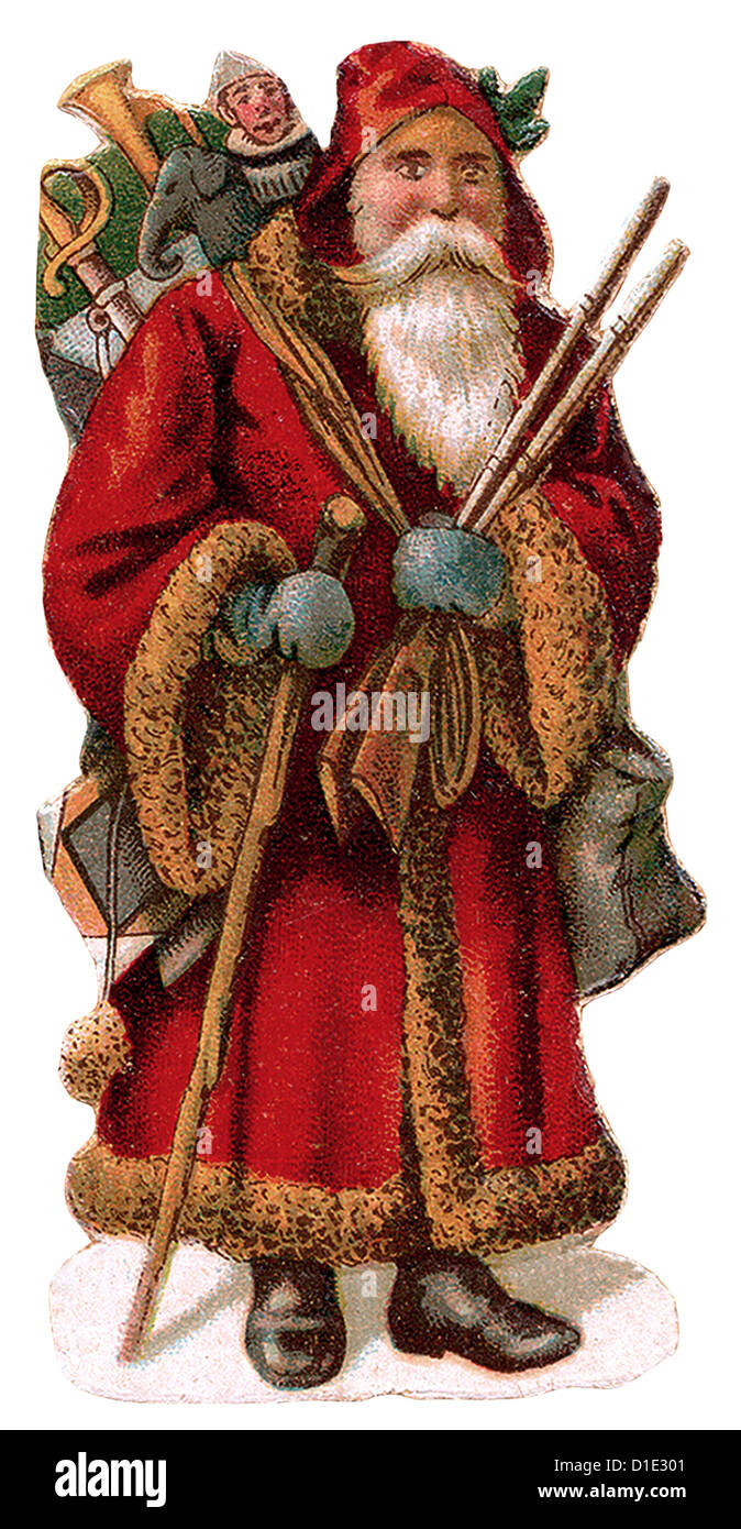 Santa Claus standing bag with gifts and toys Stock Photo - Alamy