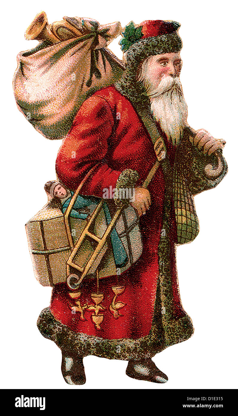 Santa Claus standing bag with gifts and toys Stock Photo - Alamy