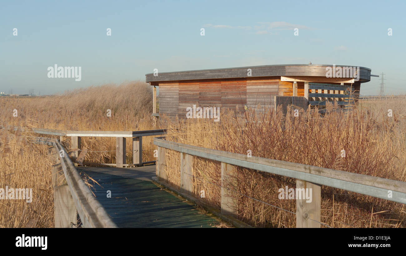 bird hide on Rainham marshes Essex Stock Photo