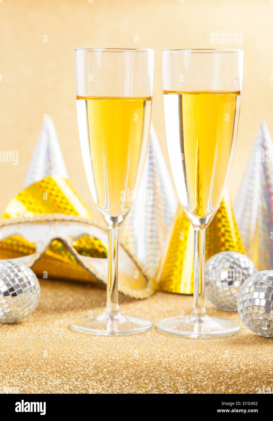 Masquerade Mask and champagne Stock Photo