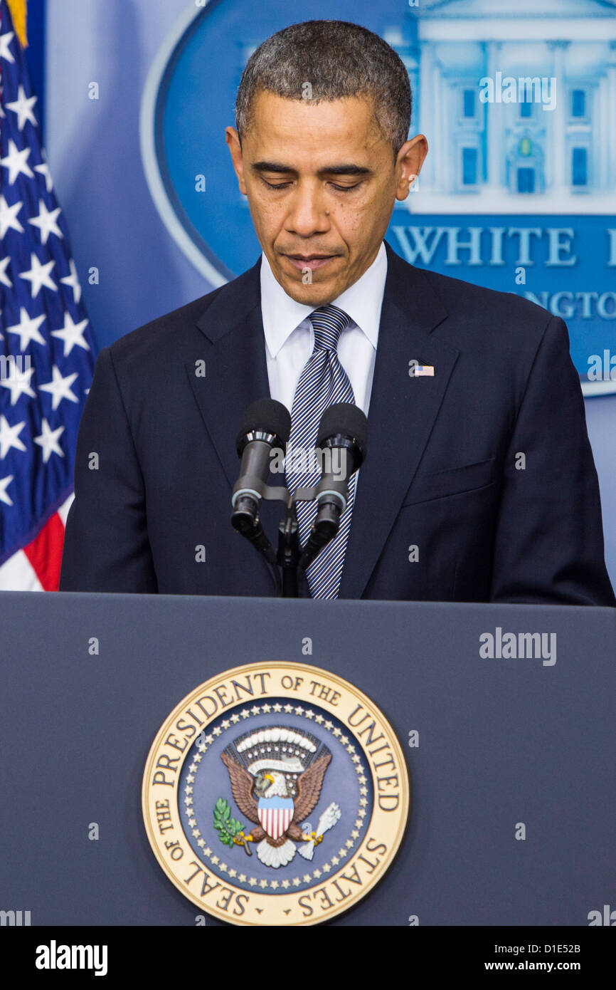 United States President Barack Obama delivers remarks in the Brady